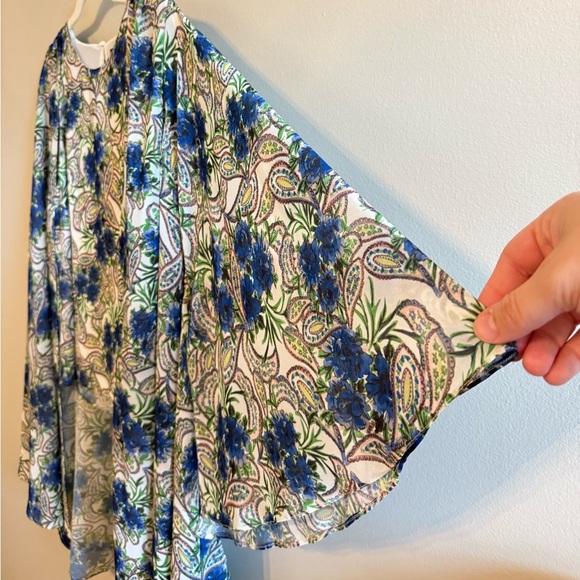 Badgley Mischka • Georgette Paisley Printed Blue Green Cape Top Sz Small Boho - Picture 8 of 10